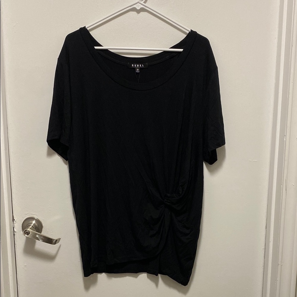 rebels Black Relaxed Tie Front T-Shirt